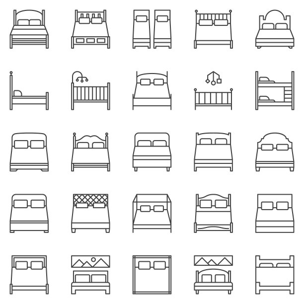 床轮廓图标设置-矢量双人床和单人床标志图片下载