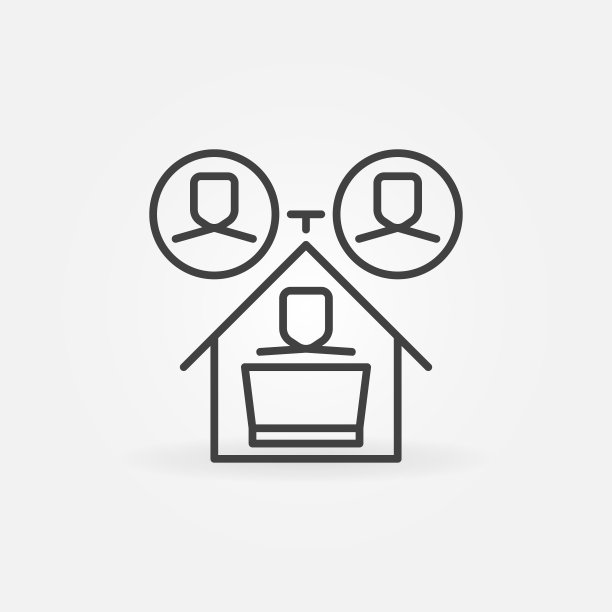 在线工作从房子矢量细线概念图标图片下载