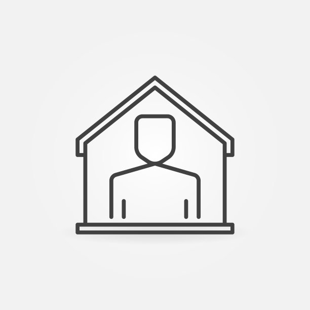 人在房子线图标-矢量呆在家里的概念符号图片下载