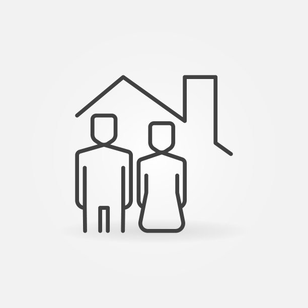 女人和男人下的房子屋顶线矢量概念图标图片下载