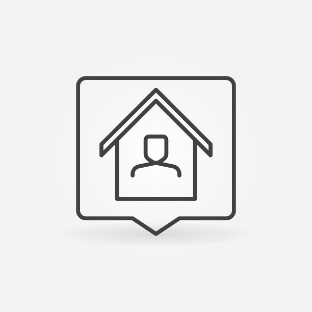 方形演讲气泡与人在房子矢量线图标图片下载