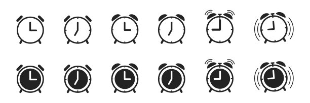 闹钟图标设置在白色背景，时间概念，早晨的符号图片下载