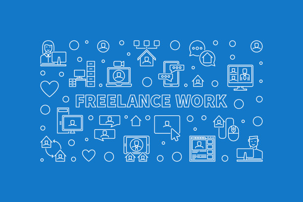 自由职业者工作矢量概念大纲横向横幅图片下载