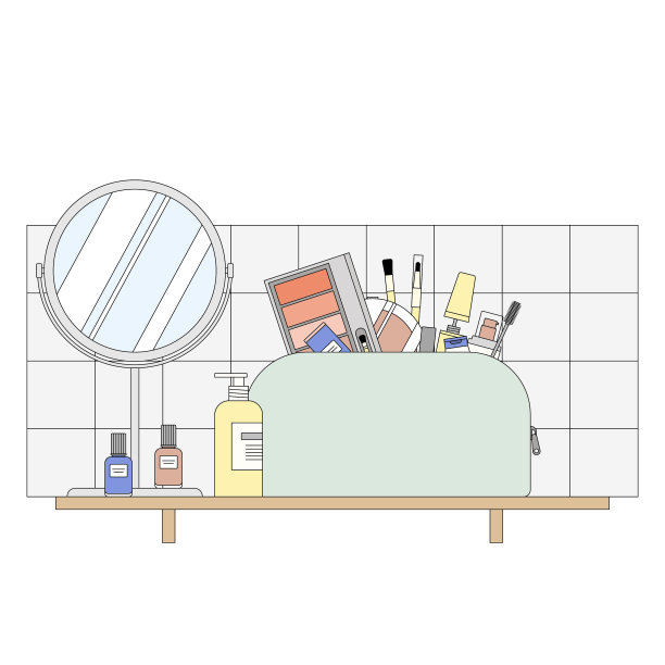 化妆品箱，化妆袋在架子上图片下载