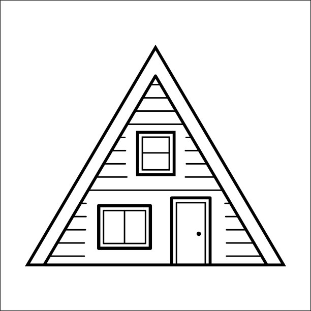 人字形的房子。木三角村家。涂鸦素描风格。孤立的矢量图。图片下载