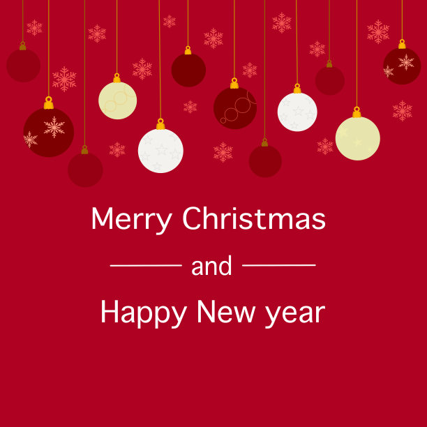 圣诞和新年快乐矢量插图，校正冬季假期红色背景，节日装饰球和雪花与空白空间复制为文本。图片下载