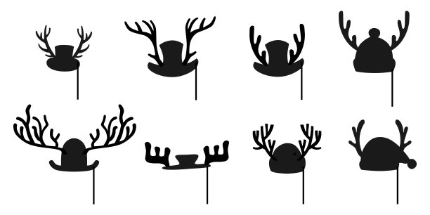 圣诞老人帽子与鹿角设置为照片道具盒。图片下载