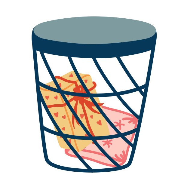 篮子里有波西米亚风格的圣诞礼物。装饰的家庭，室内，装饰和圣诞节。手绘插图孤立在白色背景上图片下载