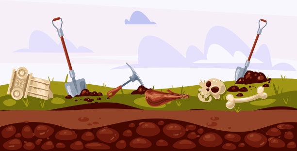 考古发掘化石古代神器概念。矢量平面设计插图图片下载