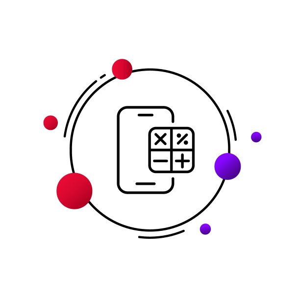 带计算器线条图标的手机：数学、任务、方程、代数、几何、会计、费用、利润、收入、货币计算。商业和广告矢量线条图标图片下载