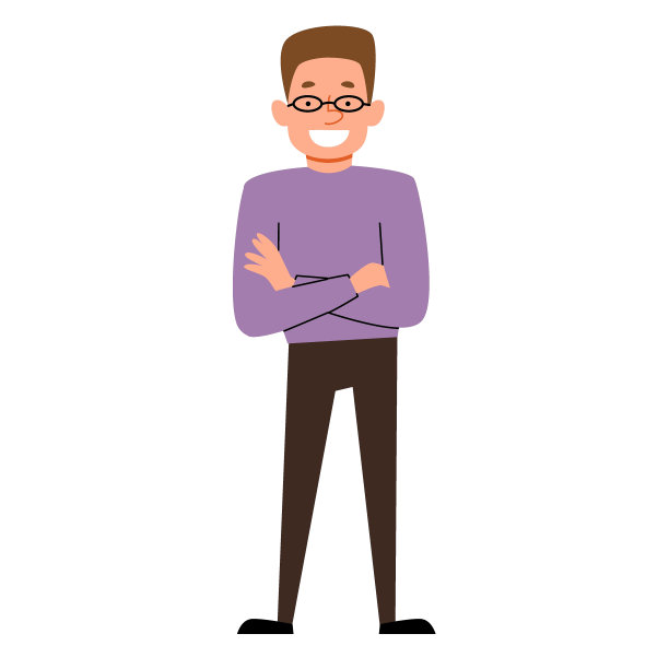 一个戴着长眼镜的年轻人抱着双臂站在那里。图片下载