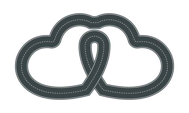 心形道路的矢量插图与白色背景上的白色标记隔离。俯视图中空的心形柏油路。情人节模板。图片下载