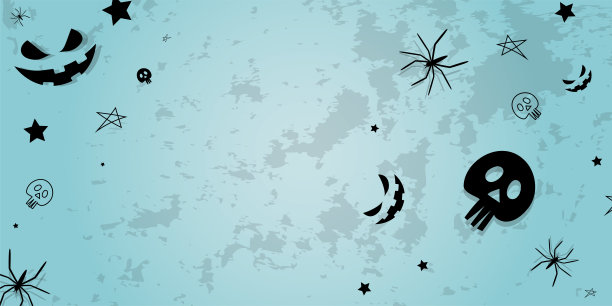 向量。背景与手绘万圣节元素:蜘蛛网，蜘蛛，头骨，星星，拟人化的脸，在肮脏的墙上。万圣节派对邀请卡片模型，复制空间为文字。废弃的房间。图片下载