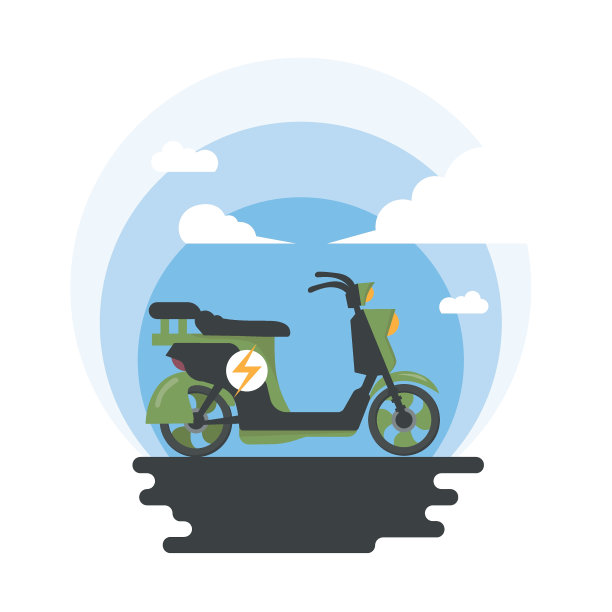 电动滑板车标志矢量设计。电动摩托车概念标志符号。生态交通的向量。图片下载