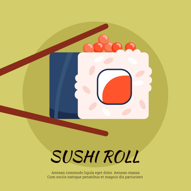 寿司卷吧或餐厅横幅或海报设计平面矢量插画。图片下载