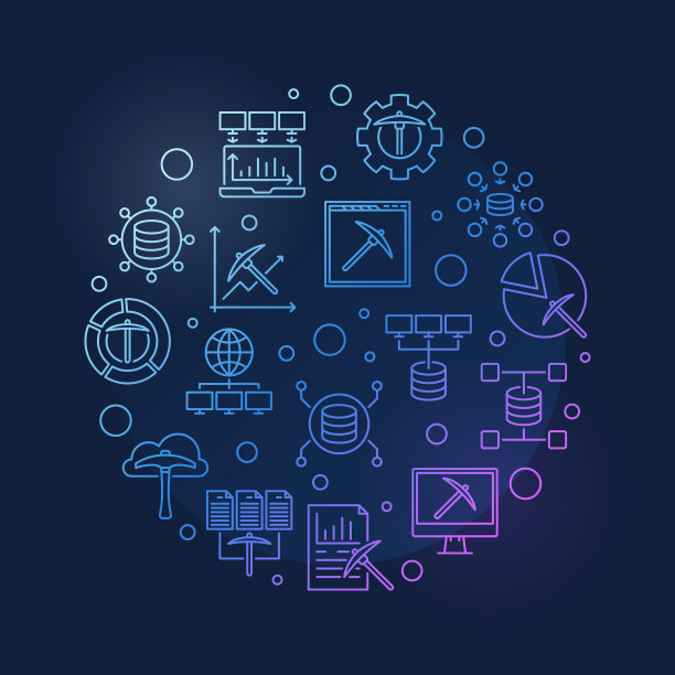 数据挖掘概念圆彩色线性矢量插图图片下载