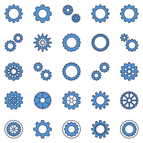 齿轮和齿轮蓝色图标-矢量齿轮标志图片下载