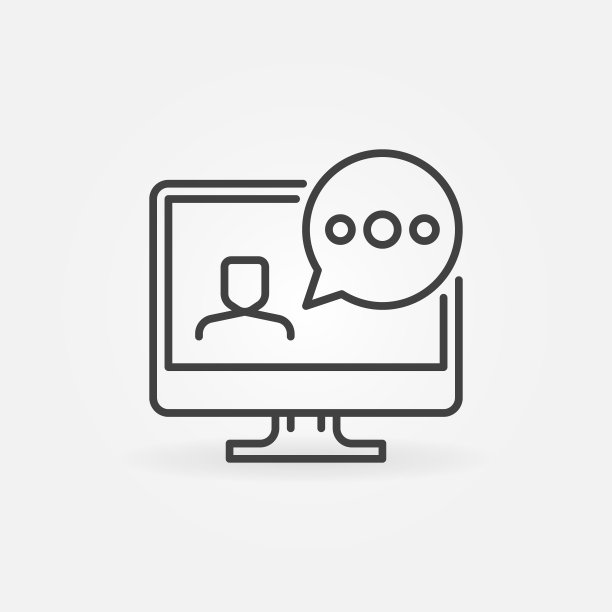 带有语音气泡线概念图标的台式计算机图片下载