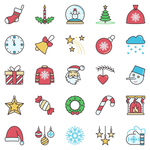 圣诞彩色图标集矢量创意概念标志图片下载