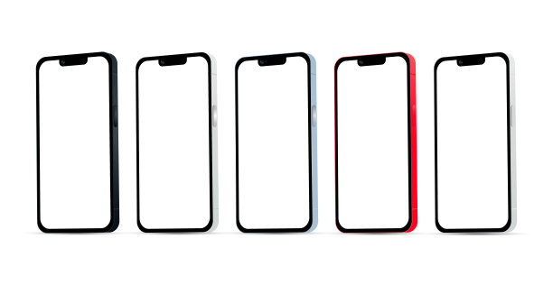 新奇，智能手机版本14的现代小工具，一套5件，新的原始颜色，白色背景上的网页设计模板-矢量图片下载