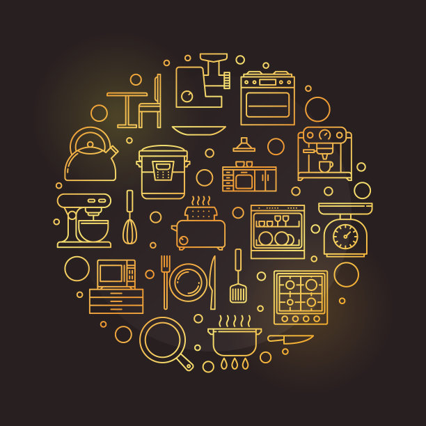 厨房矢量圆概念金色现代插画图片下载