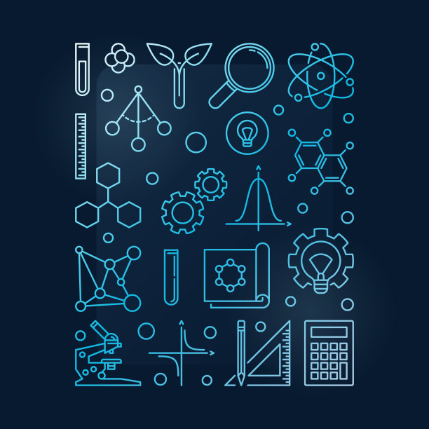 矢量STEM蓝色轮廓插图在黑色背景图片下载