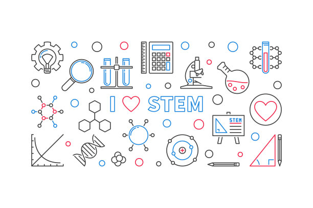 我爱STEM矢量概念大纲横幅或插图图片下载