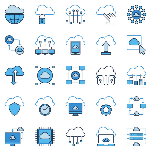 云计算技术彩色矢量图标集合图片下载