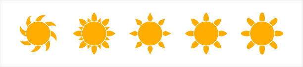 太阳图标集。黄色太阳星星图标集合。孤立的白色背景。图片下载