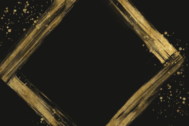 正方形的金色褪色笔触和飞溅在黑色背景上。日本风格的黑色抽象插画。带有文本空格的东方风格模板图片下载