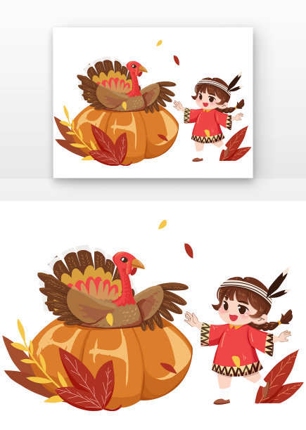 感恩节女孩和火鸡南瓜图片下载