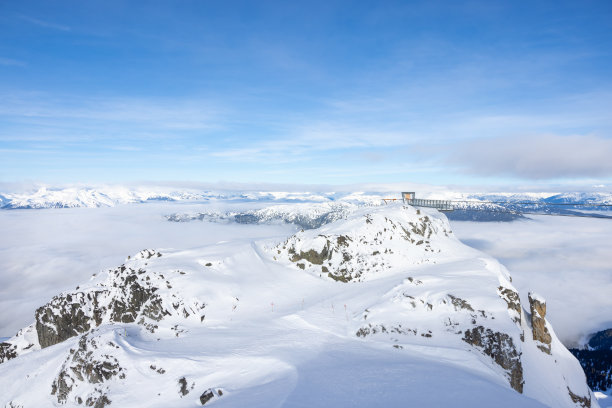 惠斯勒黑梳滑雪场的云爵天桥和乌鸦眼栈道图片下载