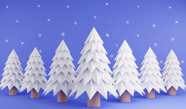 3D渲染圣诞树上的雪花背景，3D插图获奖者季节概念图片下载