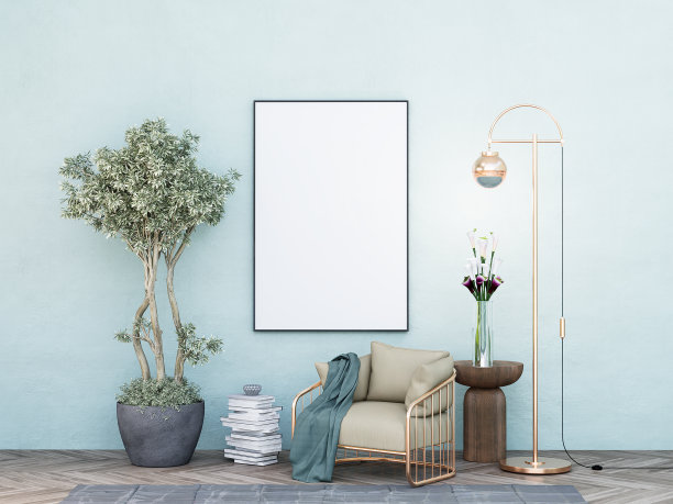 在现代室内装饰齐全的房间里模拟海报框架图片下载