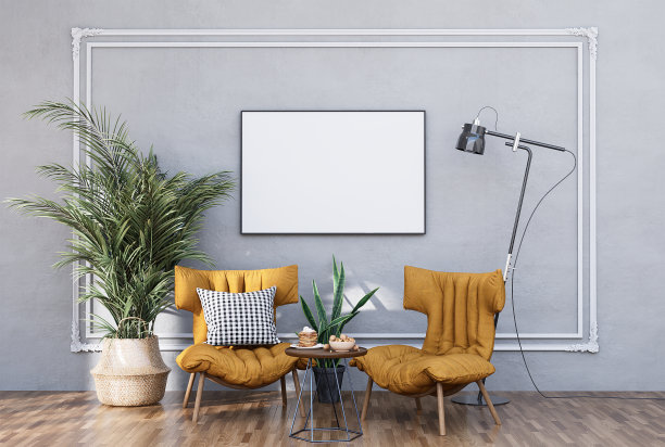 在现代室内装饰齐全的房间里模拟海报框架图片下载