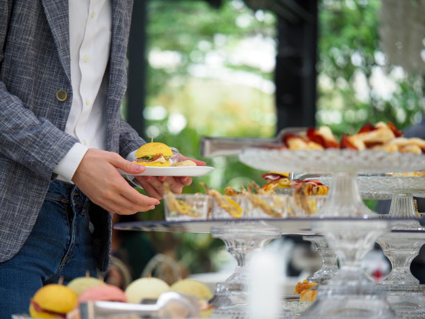 人们自助餐饮，自助餐，手指食物在意大利的豪华地点室内图片下载
