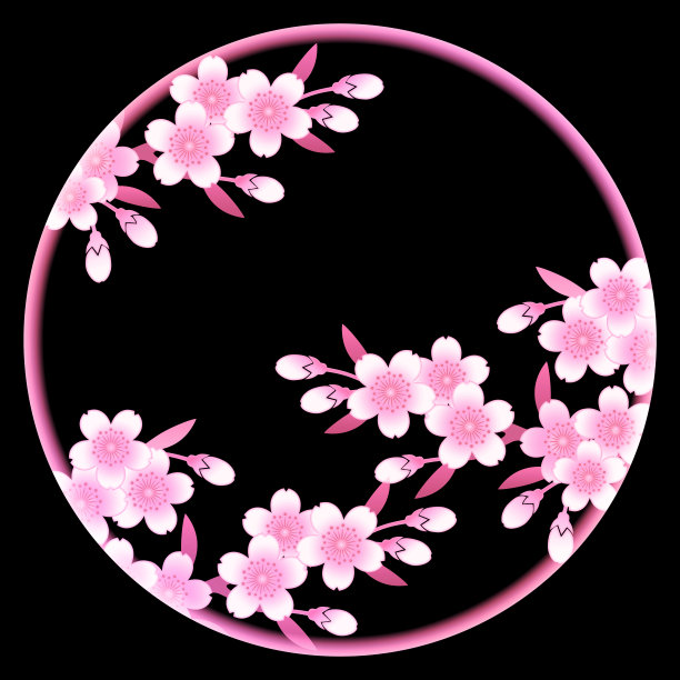 圆形的樱花背景。黑暗的颜色。图片下载