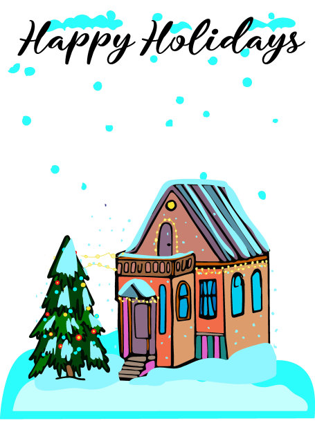 矢量手绘节日礼品卡，冬季雪花礼品卡，圣诞节，新年祝贺，温馨的房子，圣诞树，雪花，雪花图片下载