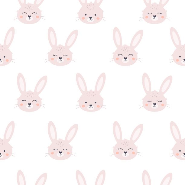 可爱的白兔子无缝图案。兔年。白色的复活节兔子。设计面料，纺织品，包装纸。手绘矢量图图片下载