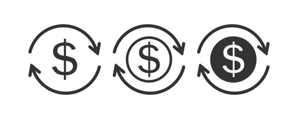 圆钱退投资图标。转移美元符号。将事务向量标记为平面。图片下载