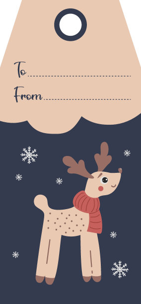 圣诞礼物标签标签可爱与鹿在围巾图片下载