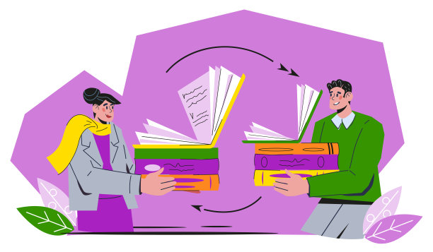 图书跨越的旗帜与人们分享和交流文学，平矢量。图片下载