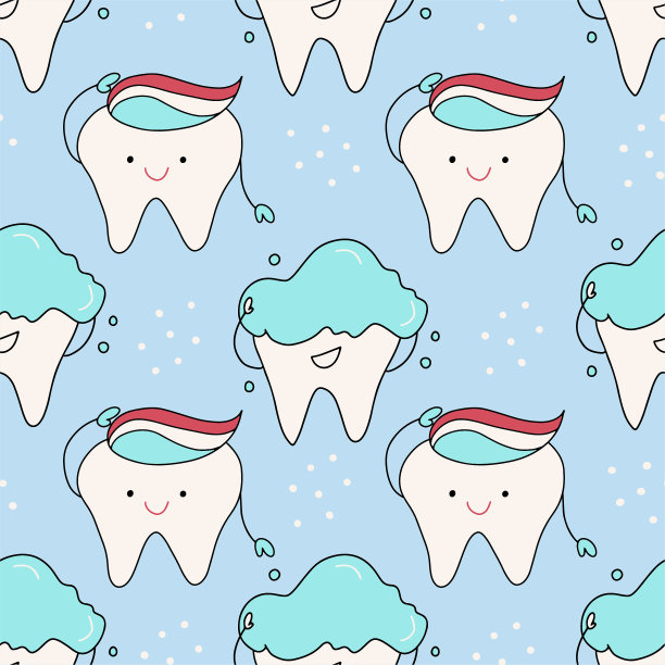 无缝模式的微笑牙齿。蓝色背景。医药柜概念，牙科广告。图片下载