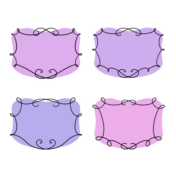 一组对称的矩形框架，丁香背景上的卷曲，复制空间，矢量图片下载