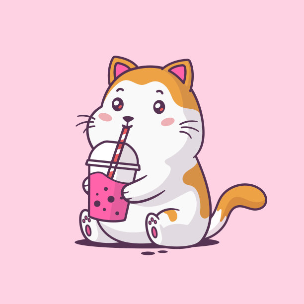 小猫喝波霸奶茶图片下载