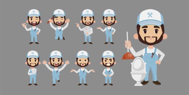 不同姿势的水管工图片下载