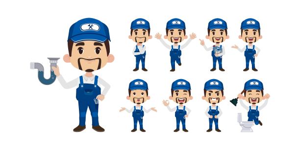 不同姿势的水管工图片下载