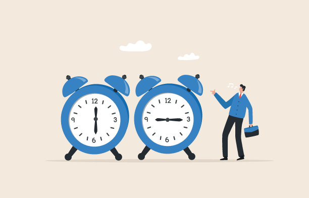 成功的时间管理。知道如何花时间，设定优先级，使用计划工具，变得有条理。快乐的生意人要控制时间。图片下载