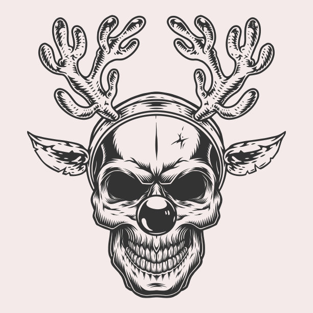 圣诞骷髅元素单色复古图片下载