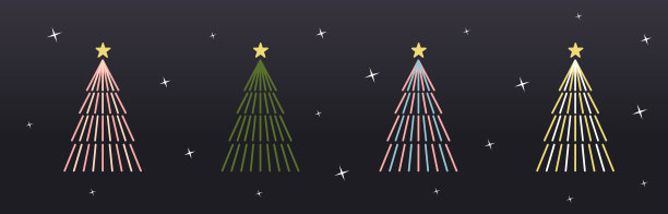 可爱的霓虹灯圣诞树装饰矢量插画（扁平风格）图片下载